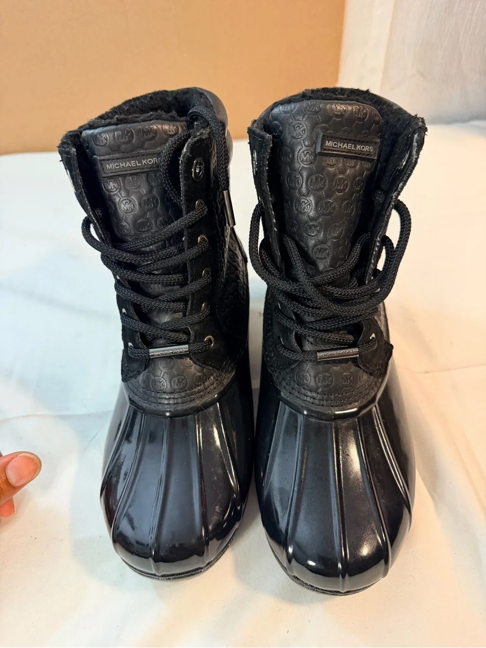 Michael Kors Black Quilted Logo Duck Boots